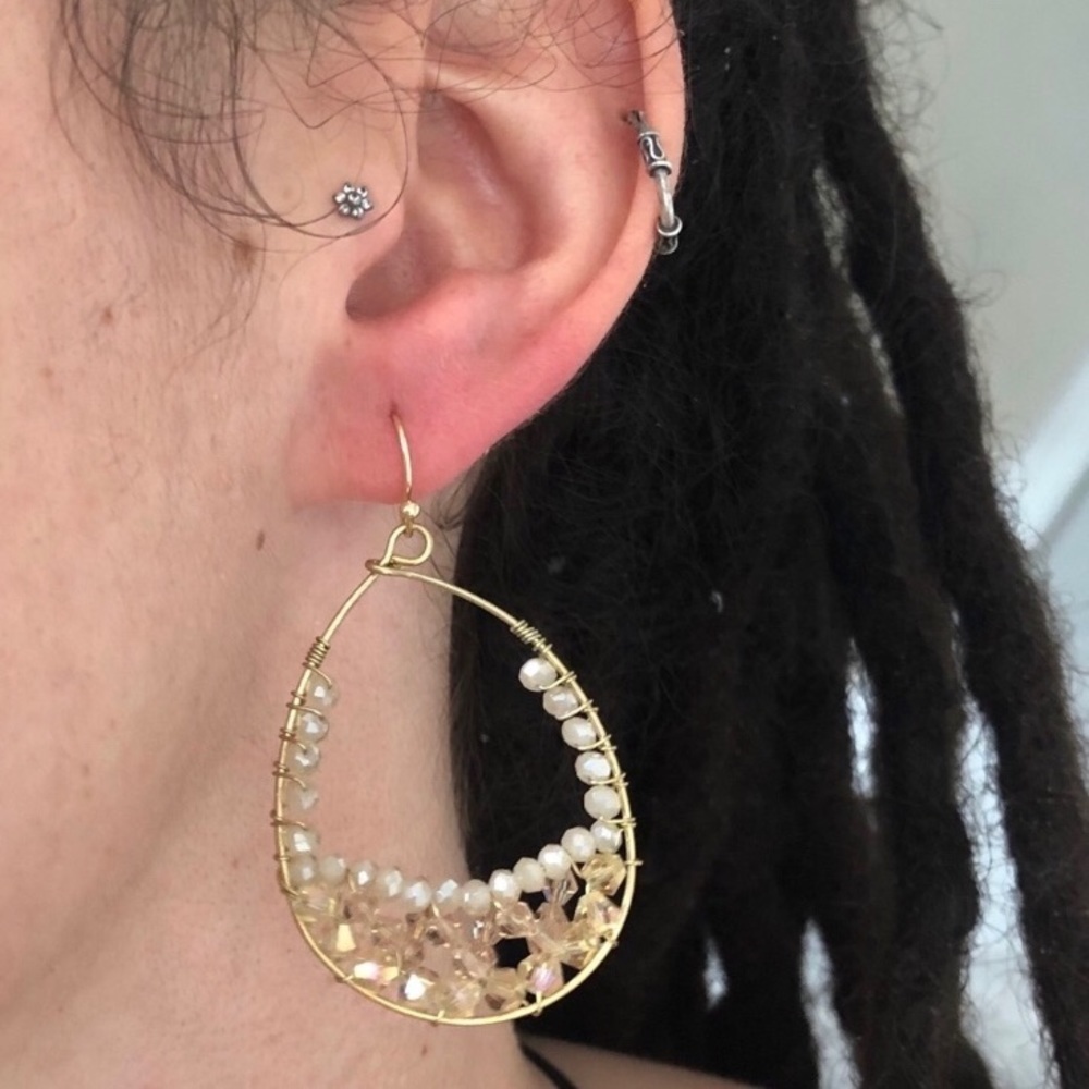 Marlyn Schiff Large Beaded Tear Drop Earrings NWOT